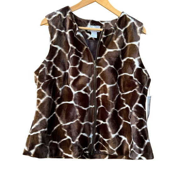 Jordan Jackets & Blazers - Jordan Giraffe Print Faux Fur Vest Sleeveless‎ Brown Full Zip Womens XL NWT